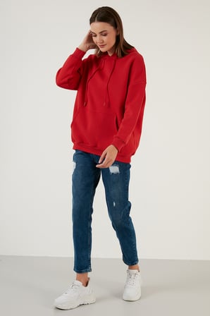 Lela Regular Fit Pamuklu Kapüşonlu Yaka Şardonlu Kışlık Sweat Kadın SWEAT 5863854