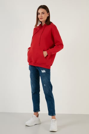 Lela Regular Fit Pamuklu Kapüşonlu Yaka Şardonlu Kışlık Sweat Kadın SWEAT 5863854