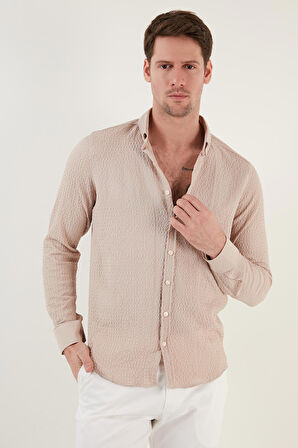 Buratti Pamuklu Çizgili Düğmeli Yaka Uzun Kollu Regular Fit Gömlek Erkek GÖMLEK CF23S112237