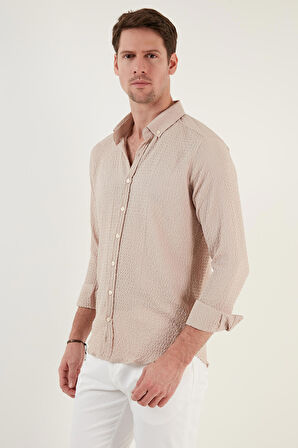 Buratti Pamuklu Çizgili Düğmeli Yaka Uzun Kollu Regular Fit Gömlek Erkek GÖMLEK CF23S112237