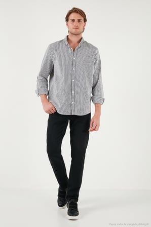 Buratti Pamuklu Çizgili Düğmeli Yaka Uzun Kollu Regular Fit Gömlek Erkek GÖMLEK CF23S112237