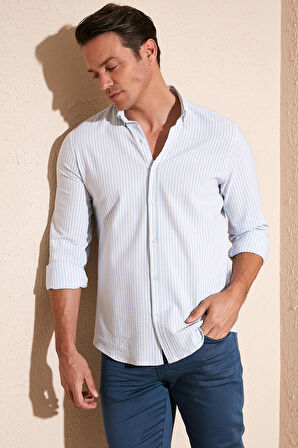 Buratti Pamuklu Çizgili Düğmeli Yaka Uzun Kollu Regular Fit Gömlek Erkek GÖMLEK CF23S112237