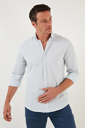 Buratti Pamuklu Çizgili Düğmeli Yaka Uzun Kollu Regular Fit Gömlek Erkek GÖMLEK CF23S112237