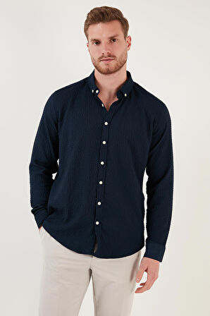 Buratti Pamuklu Çizgili Düğmeli Yaka Uzun Kollu Regular Fit Gömlek Erkek GÖMLEK CF23S112237