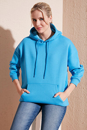 Lela Regular Fit Pamuklu Kapüşonlu Yaka Şardonlu Kışlık Sweat Bayan SWEAT 5863854