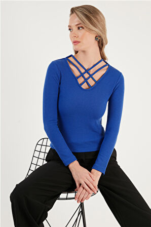 Lela Ekstra Slim Fit Yaka Detaylı Bluz Bayan BLUZ 5865583