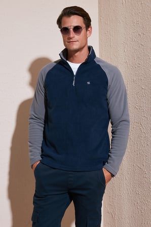 Buratti Slim Fit Yarım Fermuarlı Soğuk Geçirmez Kışlık Şardonlu Polar Erkek POLAR 5906055