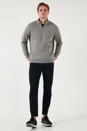 Buratti Pamuklu Regular Fit Yarım Fermuarlı Dik Yaka Şardonlu Sweat Erkek SWEAT 59052592