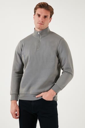 Buratti Pamuklu Regular Fit Yarım Fermuarlı Dik Yaka Şardonlu Sweat Erkek SWEAT 59052592