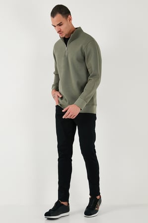 Buratti Pamuklu Regular Fit Yarım Fermuarlı Dik Yaka Şardonlu Sweat Erkek SWEAT 59052592