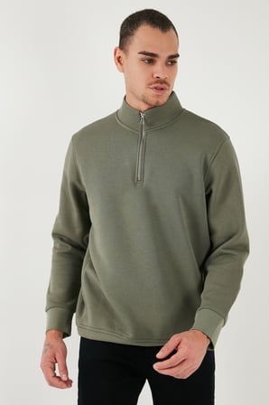 Buratti Pamuklu Regular Fit Yarım Fermuarlı Dik Yaka Şardonlu Sweat Erkek SWEAT 59052592