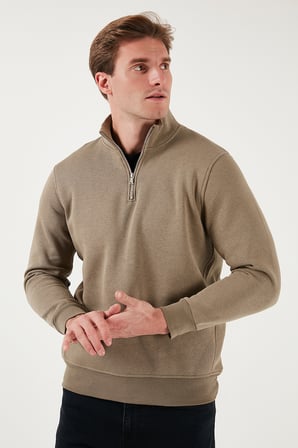 Buratti Pamuklu Regular Fit Yarım Fermuarlı Dik Yaka Şardonlu Sweat Erkek SWEAT 59052592
