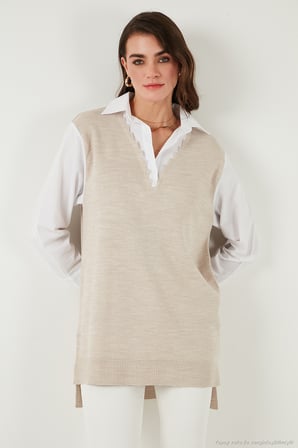 Lela Modest Standart Fit Gömlek Yaka Tesettür Triko Tunik Kadın TUNİK 4612148