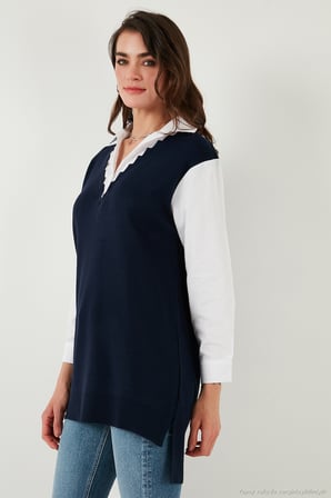 Lela Modest Standart Fit Gömlek Yaka Tesettür Triko Tunik Kadın TUNİK 4612148