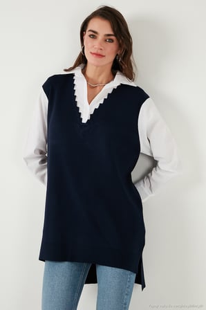 Lela Modest Standart Fit Gömlek Yaka Tesettür Triko Tunik Kadın TUNİK 4612148