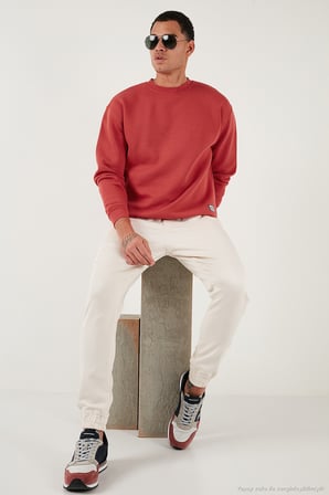 Buratti Regular Fit Bisiklet Yaka Pamuklu İçi Tüylü Yumuşak Şardonlu Sweat Erkek SWEAT 59052553W4 BAYRAK KIRMIZI