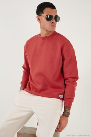 Buratti Regular Fit Bisiklet Yaka Pamuklu İçi Tüylü Yumuşak Şardonlu Sweat Erkek SWEAT 59052553W4 BAYRAK KIRMIZI