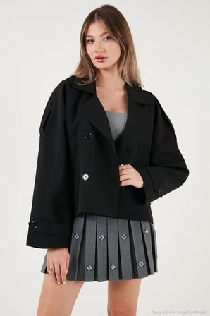 Lela Regular Fit Kruvaze Yaka Düğmeli Astarlı Kısa Trençkot Bayan TRENÇKOT 6524955