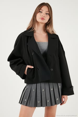 Lela Regular Fit Kruvaze Yaka Düğmeli Astarlı Kısa Trençkot Bayan TRENÇKOT 6524955