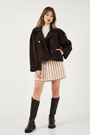 Lela Regular Fit Kruvaze Yaka Düğmeli Astarlı Kısa Trençkot Bayan TRENÇKOT 6524955