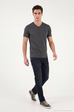 Buratti Pamuklu Regular Fit V Yaka T Shirt Erkek T SHİRT 5902719 ANTRASİT