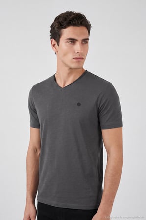 Buratti Pamuklu Regular Fit V Yaka T Shirt Erkek T SHİRT 5902719 ANTRASİT