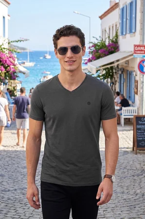 Buratti Pamuklu Regular Fit V Yaka T Shirt Erkek T SHİRT 5902719 ANTRASİT