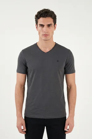 Buratti Pamuklu Regular Fit V Yaka T Shirt Erkek T SHİRT 5902719 ANTRASİT