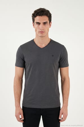 Buratti Pamuklu Regular Fit V Yaka T Shirt Erkek T SHİRT 5902719 ANTRASİT