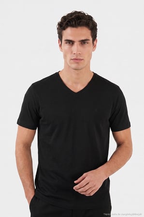 Buratti Pamuklu Regular Fit V Yaka T Shirt Erkek T SHİRT 5902719 SİYAH