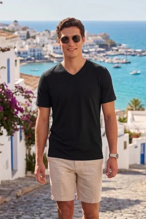 Buratti Pamuklu Regular Fit V Yaka T Shirt Erkek T SHİRT 5902719 SİYAH