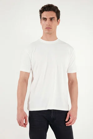Buratti Regular Fit Çizgili Dokulu Bisiklet Yaka T Shirt Erkek T SHİRT 5904023 BEYAZ