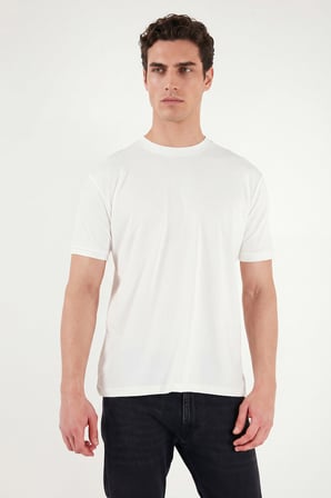 Buratti Regular Fit Çizgili Dokulu Bisiklet Yaka T Shirt Erkek T SHİRT 5904023 BEYAZ