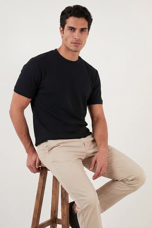 Buratti Regular Fit Çizgili Dokulu Bisiklet Yaka T Shirt Erkek T SHİRT 5904023 SİYAH