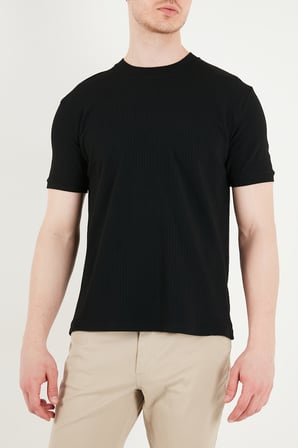 Buratti Regular Fit Çizgili Dokulu Bisiklet Yaka T Shirt Erkek T SHİRT 5904023 SİYAH