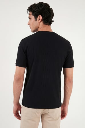 Buratti Regular Fit Çizgili Dokulu Bisiklet Yaka T Shirt Erkek T SHİRT 5904023 SİYAH