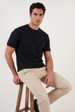 Buratti Regular Fit Çizgili Dokulu Bisiklet Yaka T Shirt Erkek T SHİRT 5904023 SİYAH