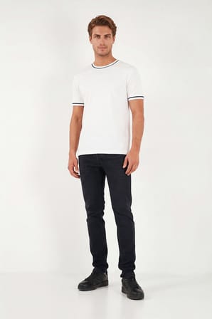 Buratti Pamuklu Bisiklet Yaka Kontrast Şeritli T Shirt Erkek T SHİRT 5904034 EKRU