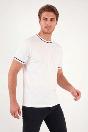 Buratti Pamuklu Bisiklet Yaka Kontrast Şeritli T Shirt Erkek T SHİRT 5904034 EKRU