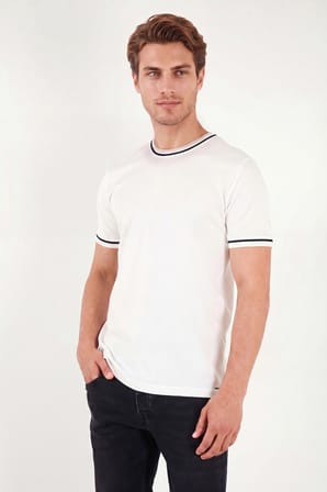 Buratti Pamuklu Bisiklet Yaka Kontrast Şeritli T Shirt Erkek T SHİRT 5904034 EKRU