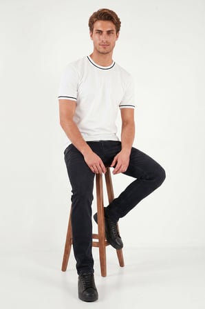 Buratti Pamuklu Bisiklet Yaka Kontrast Şeritli T Shirt Erkek T SHİRT 5904034 EKRU