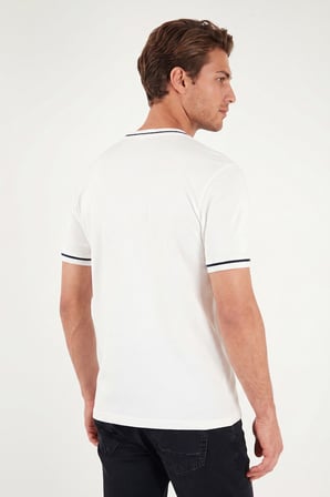 Buratti Pamuklu Bisiklet Yaka Kontrast Şeritli T Shirt Erkek T SHİRT 5904034 EKRU