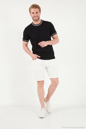 Buratti Pamuklu Bisiklet Yaka Kontrast Şeritli T Shirt Erkek T SHİRT 5904034 SİYAH