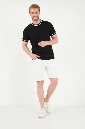 Buratti Pamuklu Bisiklet Yaka Kontrast Şeritli T Shirt Erkek T SHİRT 5904034 SİYAH