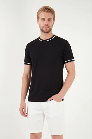 Buratti Pamuklu Bisiklet Yaka Kontrast Şeritli T Shirt Erkek T SHİRT 5904034 SİYAH