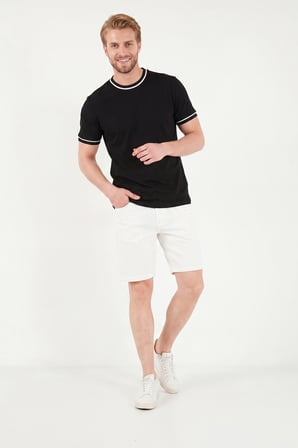 Buratti Pamuklu Bisiklet Yaka Kontrast Şeritli T Shirt Erkek T SHİRT 5904034 SİYAH