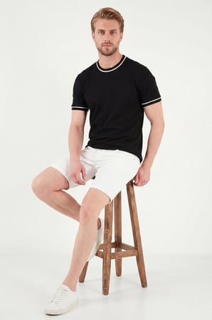 Buratti Pamuklu Bisiklet Yaka Kontrast Şeritli T Shirt Erkek T SHİRT 5904034 SİYAH