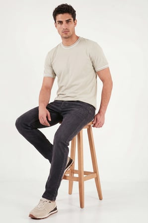Buratti Pamuklu Bisiklet Yaka Kontrast Şeritli T Shirt Erkek T SHİRT 5904034 TAŞ