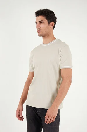 Buratti Pamuklu Bisiklet Yaka Kontrast Şeritli T Shirt Erkek T SHİRT 5904034 TAŞ