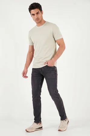 Buratti Pamuklu Bisiklet Yaka Kontrast Şeritli T Shirt Erkek T SHİRT 5904034 TAŞ